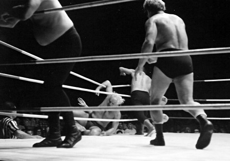 Blears hangs on to the ropes before being eliminated