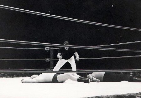 Pete Peterson counts out both wrestlers