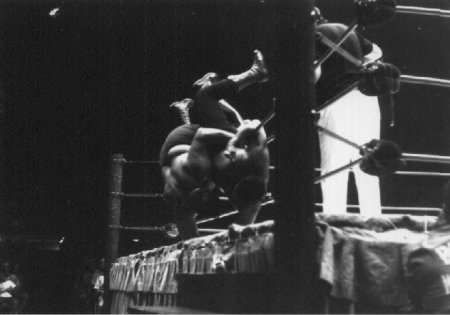 Monsoon and Iaukea going over the ropes